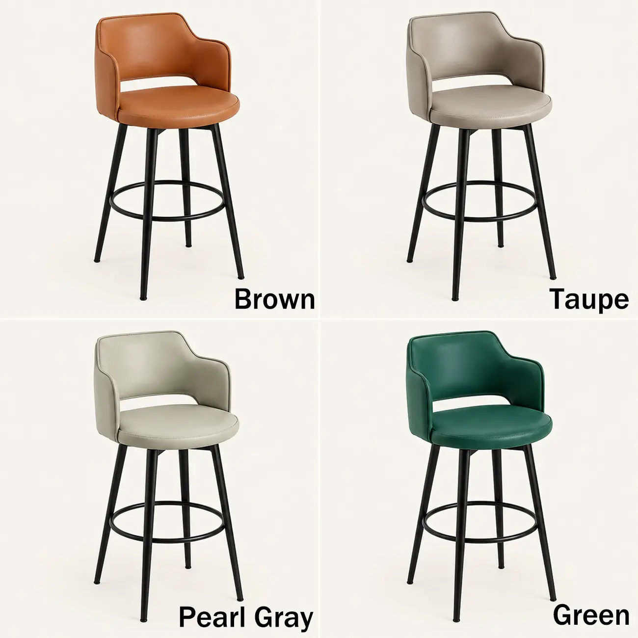 Leather Swivel Counter Height Upholstered Bar Stool with Footrest Image - 6 | homeyfad