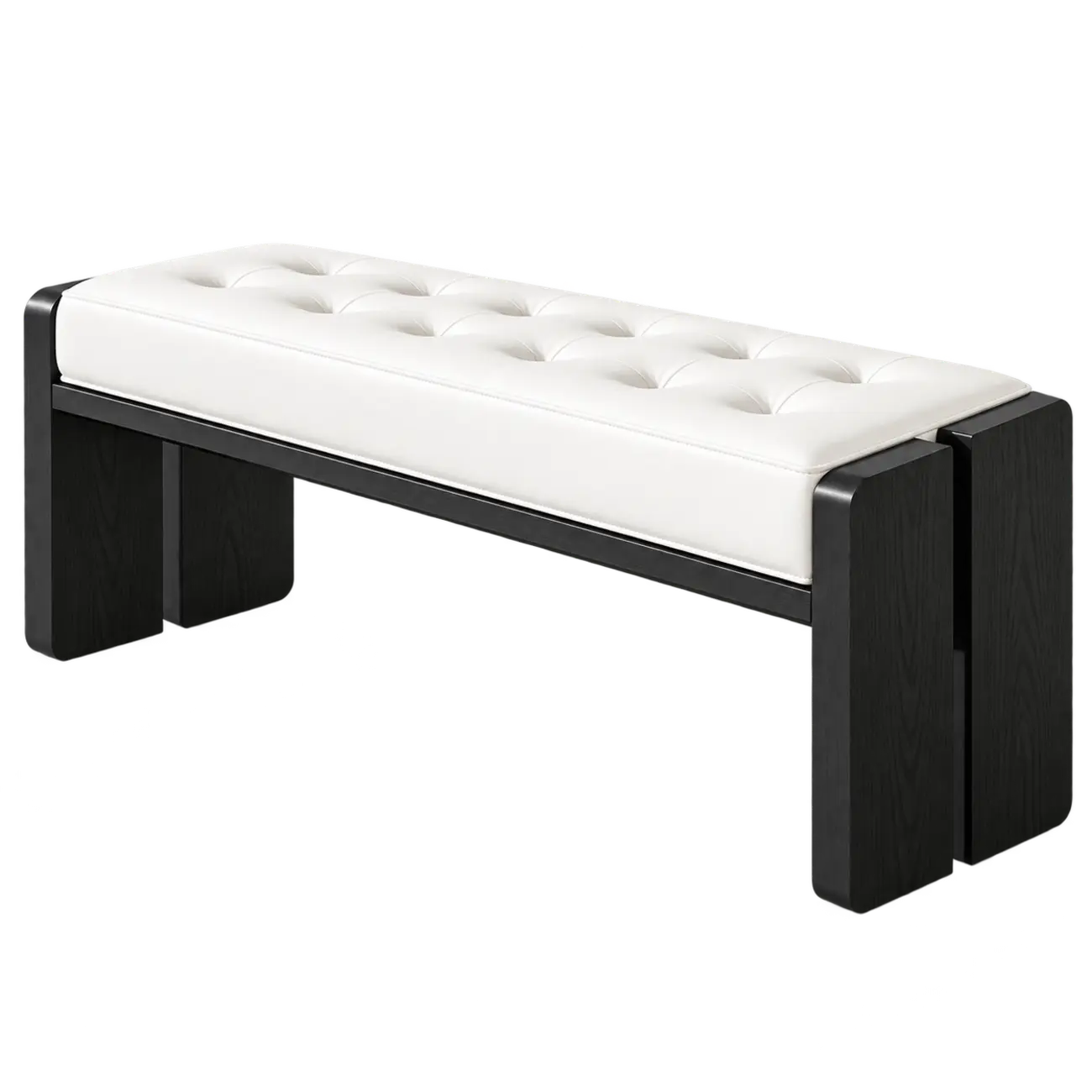 White Faux Leather Wood Upholstered Bedroom Bench Image - 2 | homeyfad