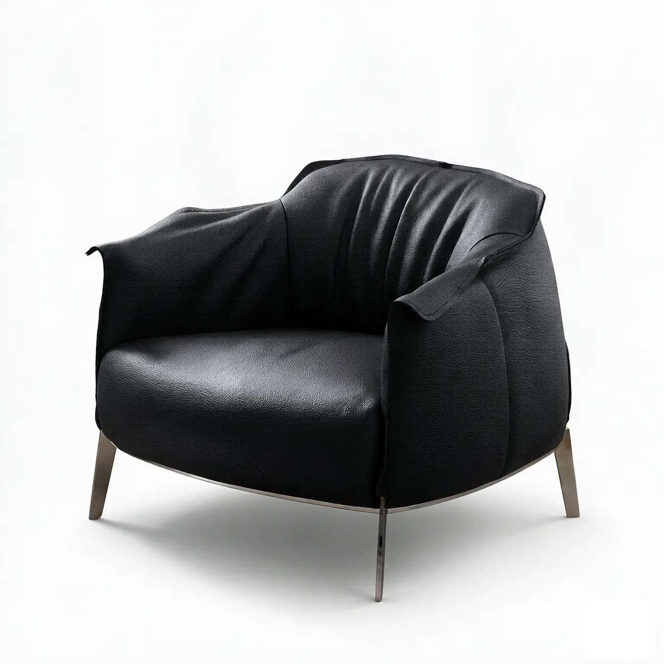 Comtemporary Genuine Leather Accent Chair with Stainless Steel Legs Image - 2 | homeyfad