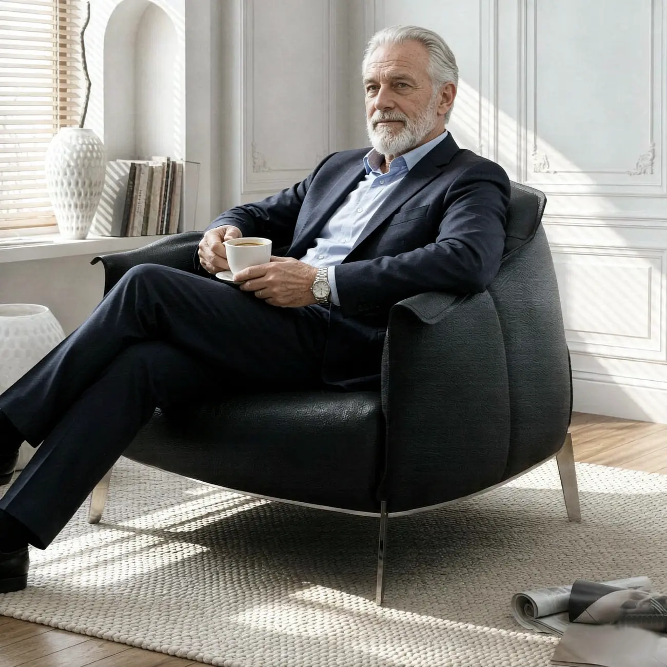 Comtemporary Genuine Leather Accent Chair with Stainless Steel Legs Image - 4 | homeyfad