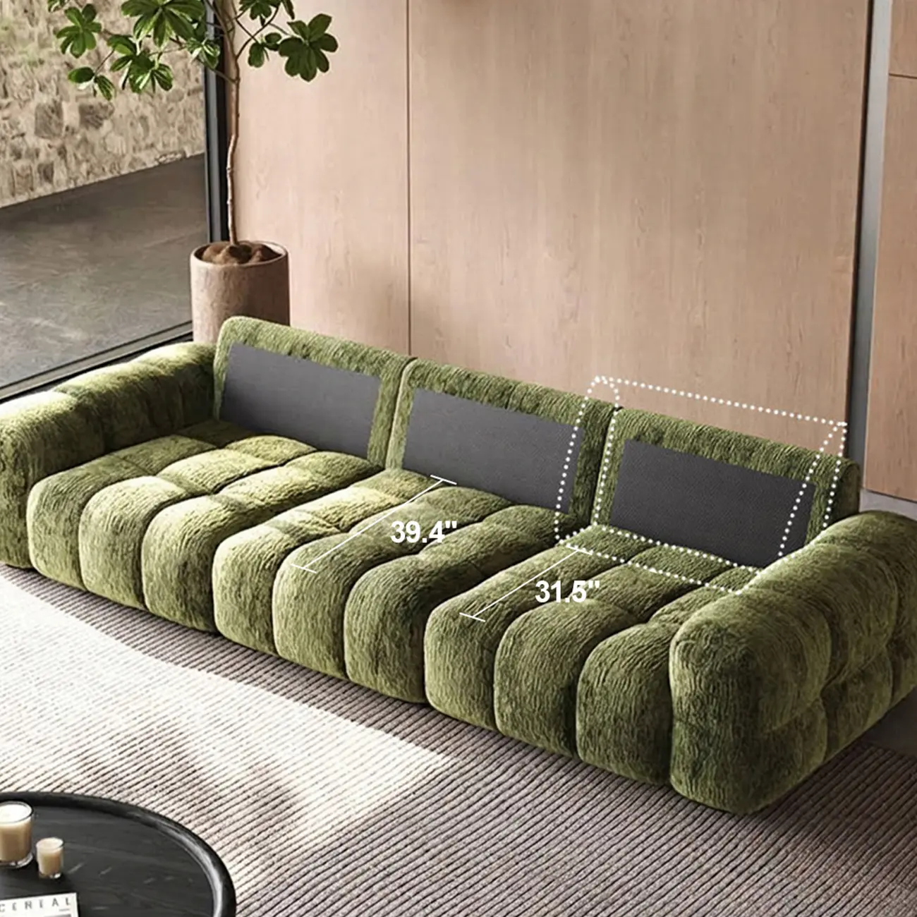 Modern Tufted Chenille Deep Seat Sofa with Adjustable Backrest Image - 6 | homeyfad