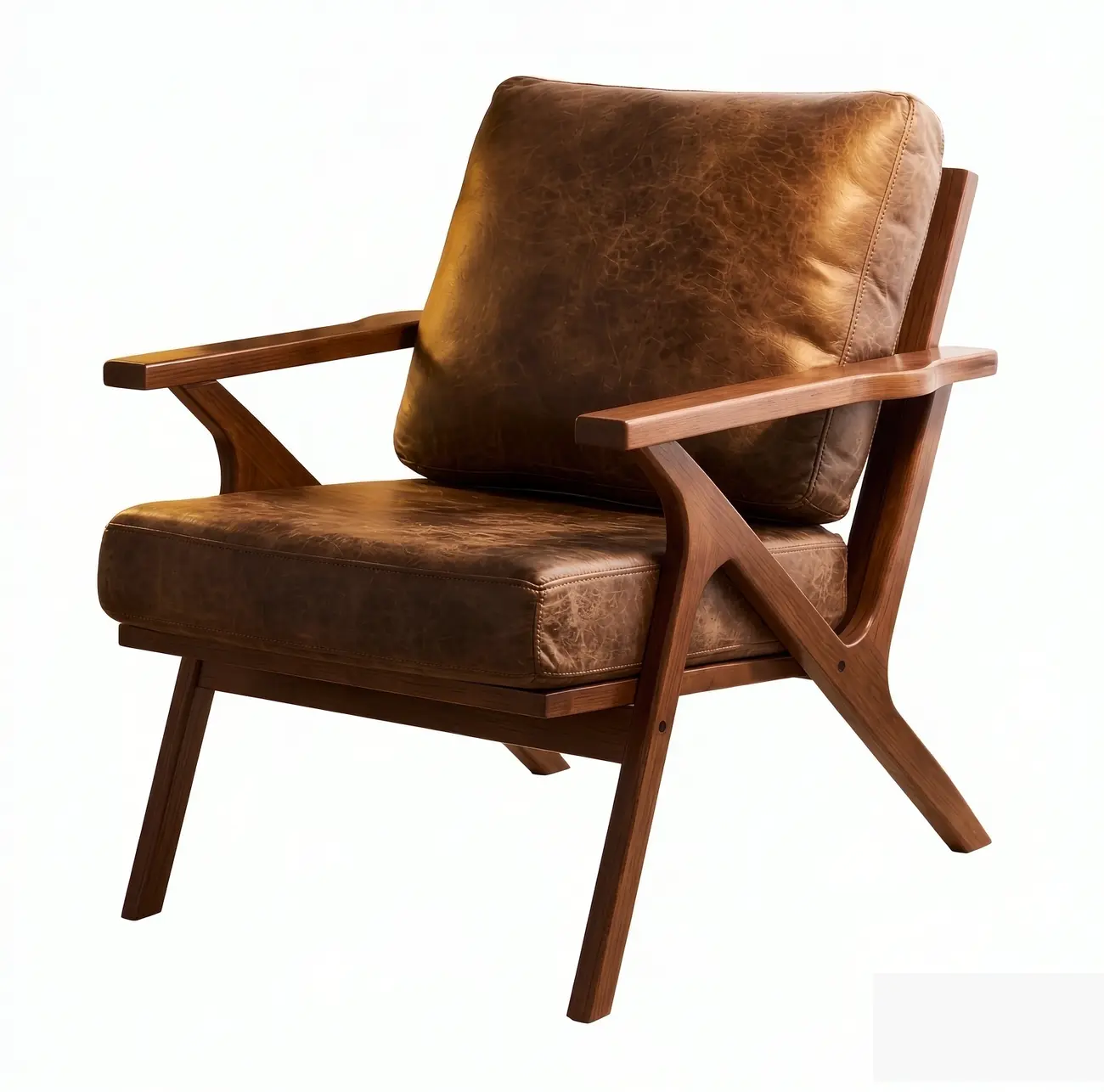 Mid-Century Modern Solid Wood Brown Arm Chair for Living Room Image - 10 | homeyfad