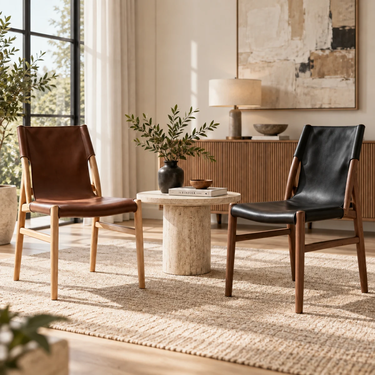 Scandinavian Saddle-style Faux Leather Solid Wood Dining Chairs Set Of 2 Image - 3 | homeyfad