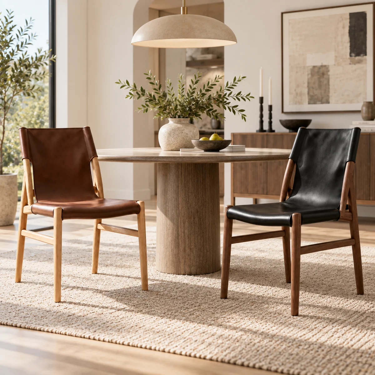 Scandinavian Saddle-style Faux Leather Solid Wood Dining Chairs Set Of 2 Image - 4 | homeyfad