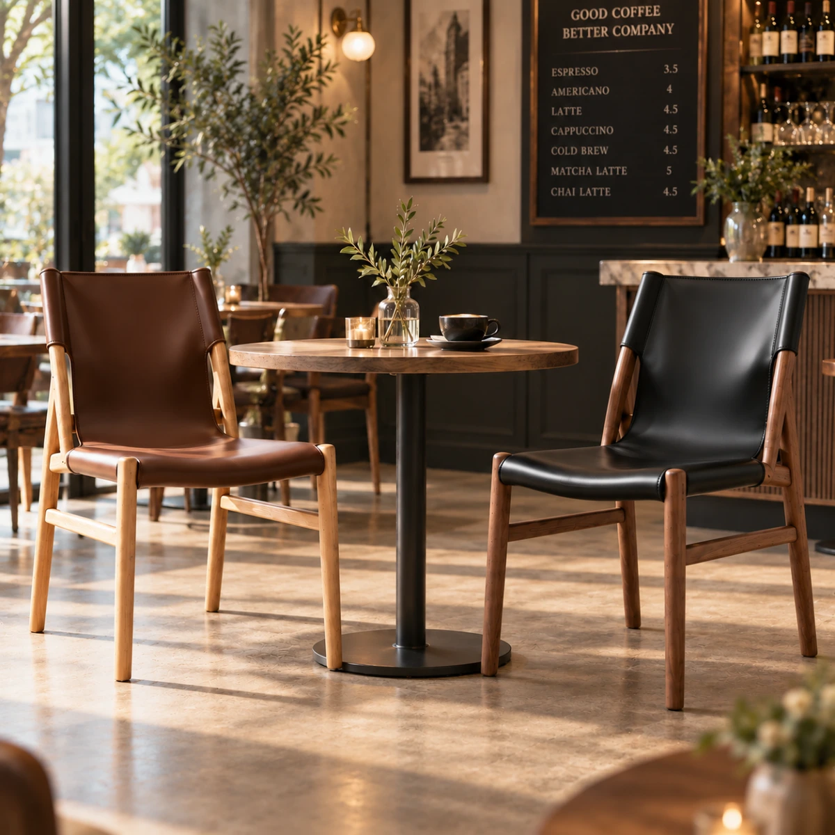 Scandinavian Saddle-style Faux Leather Solid Wood Dining Chairs Set Of 2 Image - 5 | homeyfad