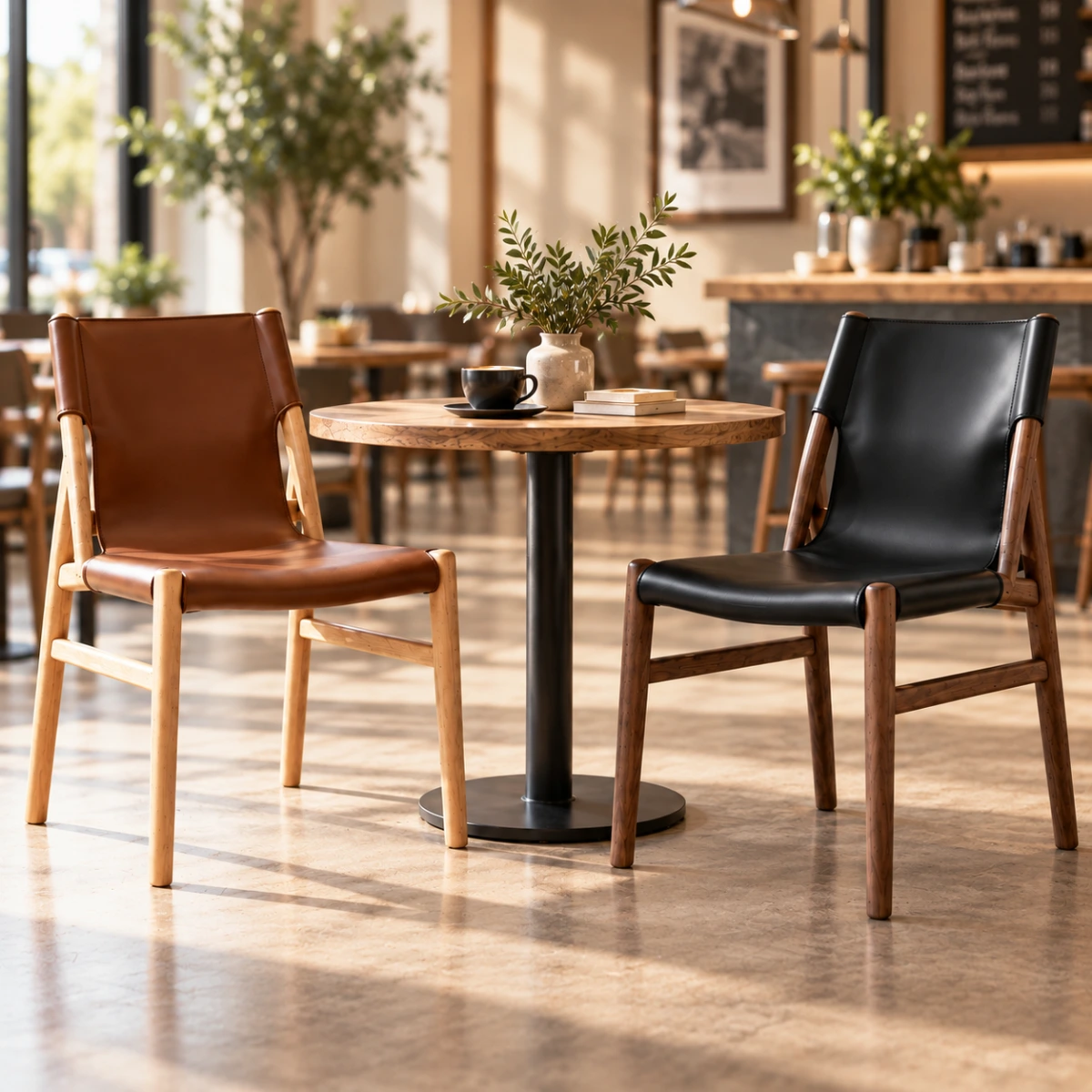 Scandinavian Saddle-style Faux Leather Solid Wood Dining Chairs Set Of 2 Image - 1 | homeyfad