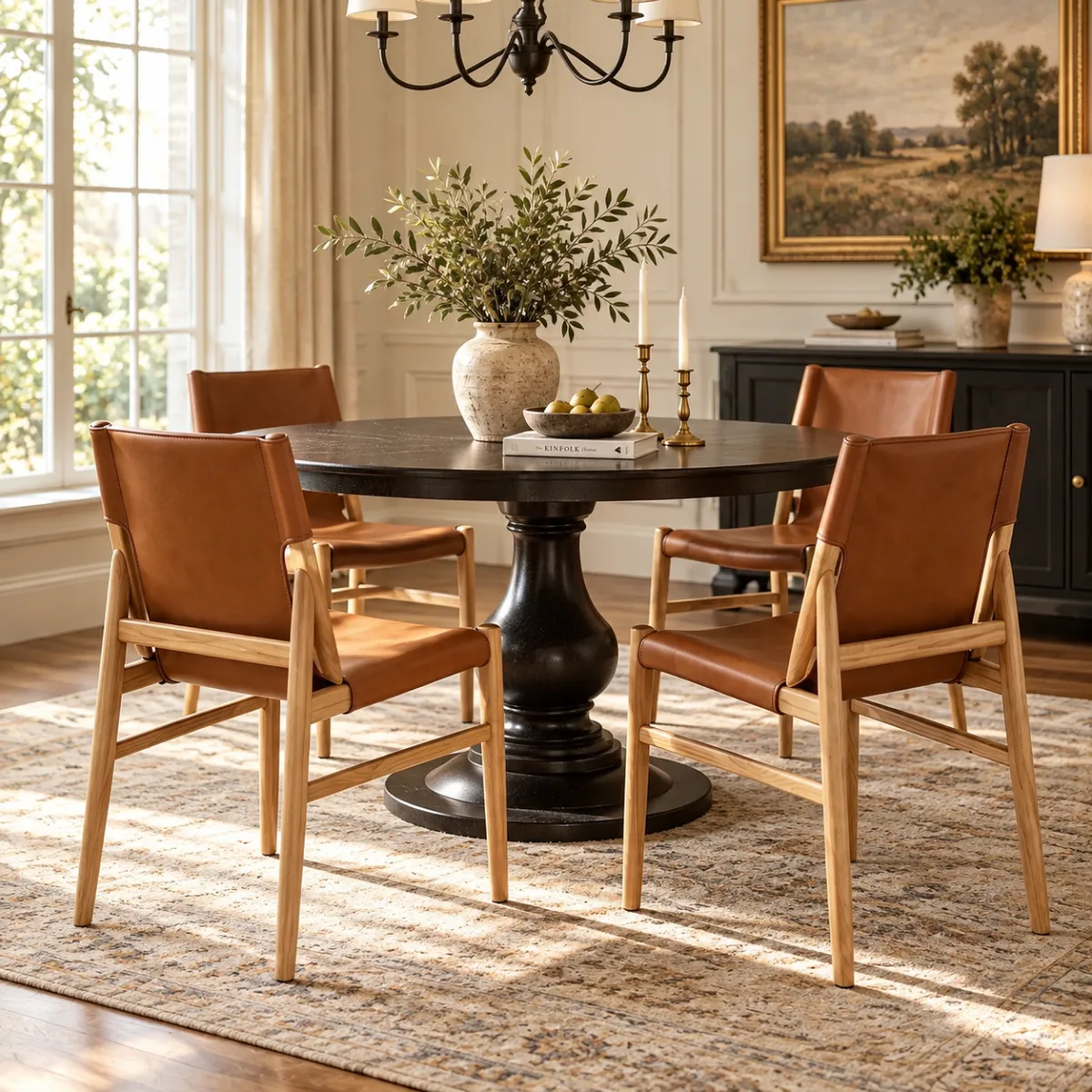Scandinavian Saddle-style Faux Leather Solid Wood Dining Chairs Set Of 2 Image - 6 | homeyfad