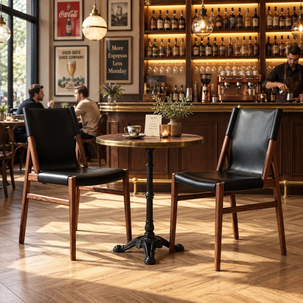 Scandinavian Saddle-style Faux Leather Solid Wood Dining Chairs Set Of 2 Image - 2 | homeyfad