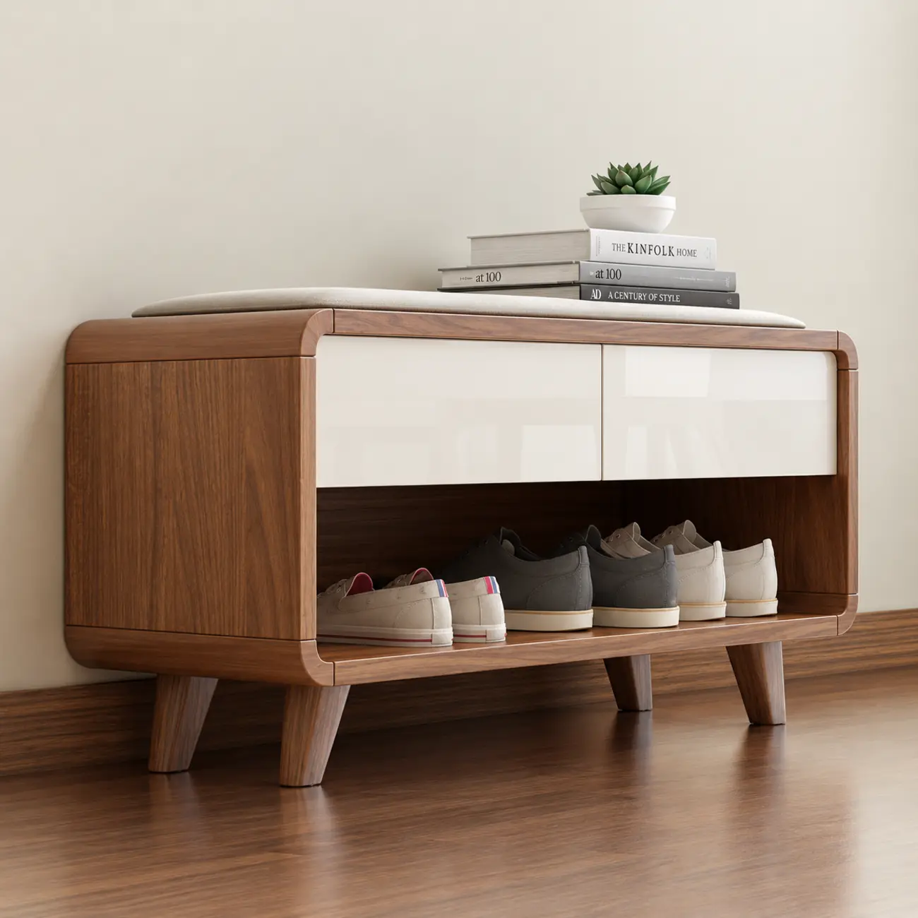 Entryway Natural Wood Shoe Storage Bench with Drawers Image - 2 | homeyfad