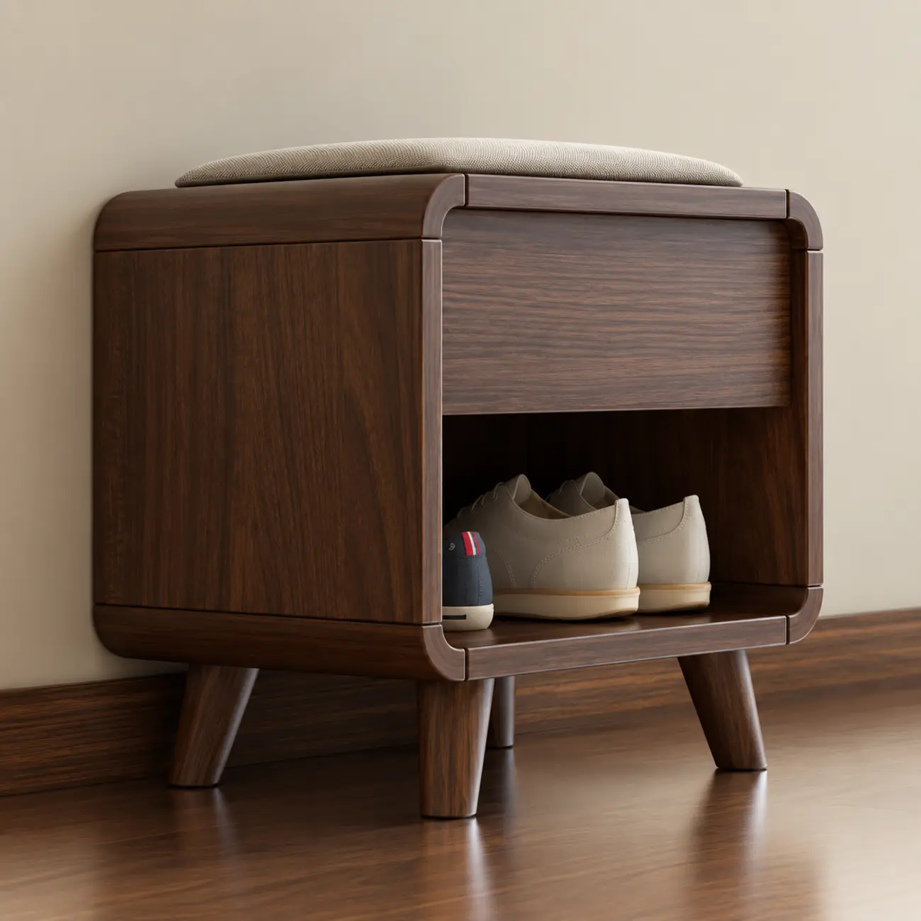 Entryway Natural Wood Shoe Storage Bench with Drawers Image - 6 | homeyfad