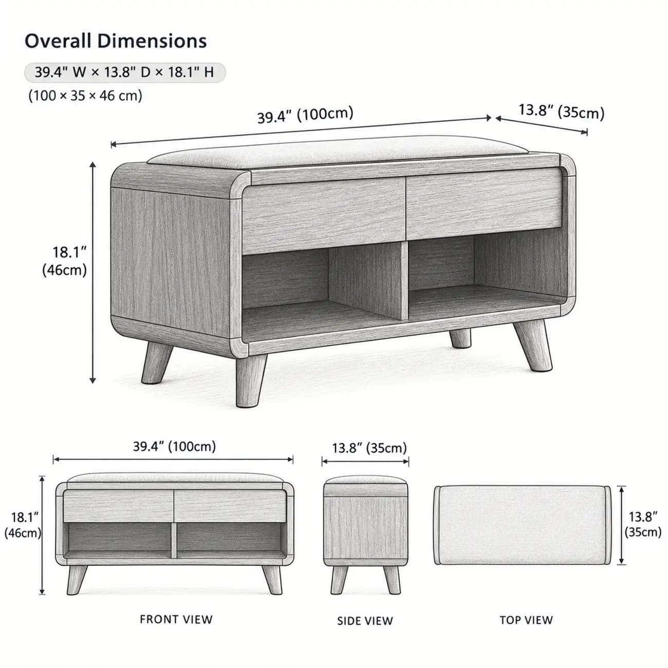 Entryway Natural Wood Shoe Storage Bench with Drawers Image - 9 | homeyfad