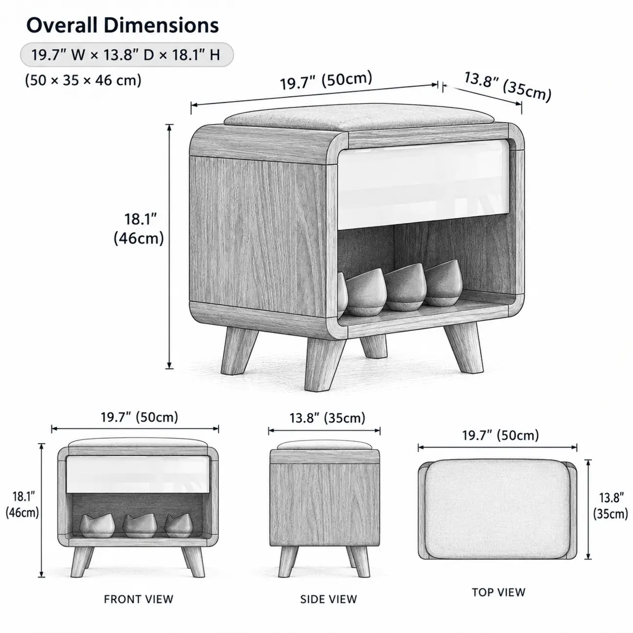 Entryway Natural Wood Shoe Storage Bench with Drawers Image - 8 | homeyfad