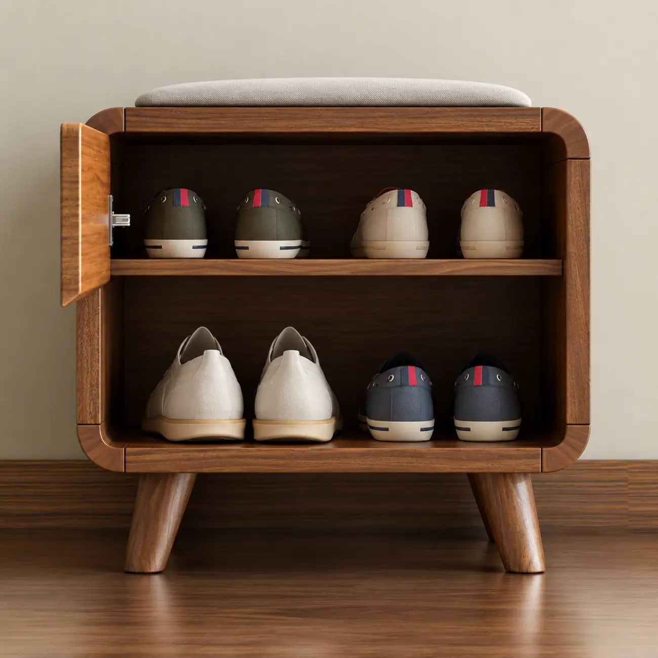 Entryway Natural Wood Shoe Storage Bench with Drawers Image - 3 | homeyfad