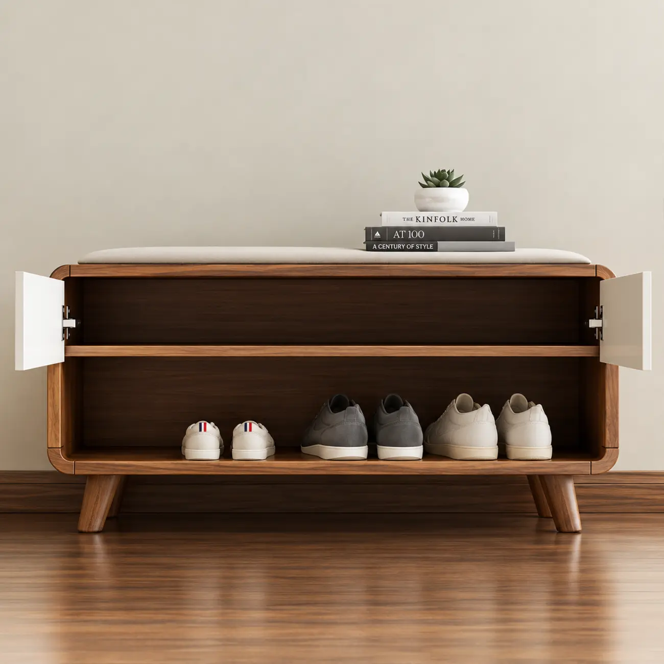 Entryway Natural Wood Shoe Storage Bench with Drawers Image - 5 | homeyfad