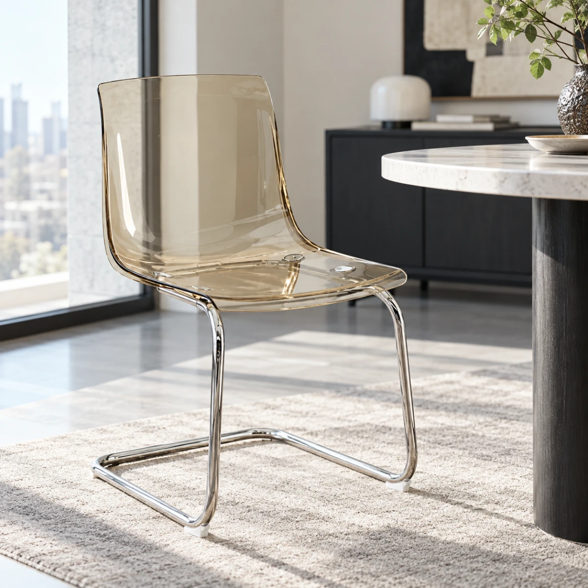Amber Modern Solid Back Armless Acrylic Dining Chairs Image - 2 | homeyfad