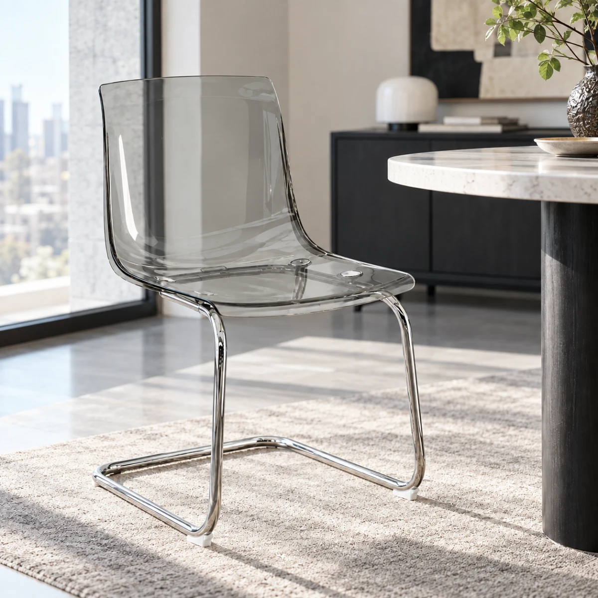 Smoke Gray Modern Solid Back Armless Acrylic Dining Chairs Image - 3 | homeyfad