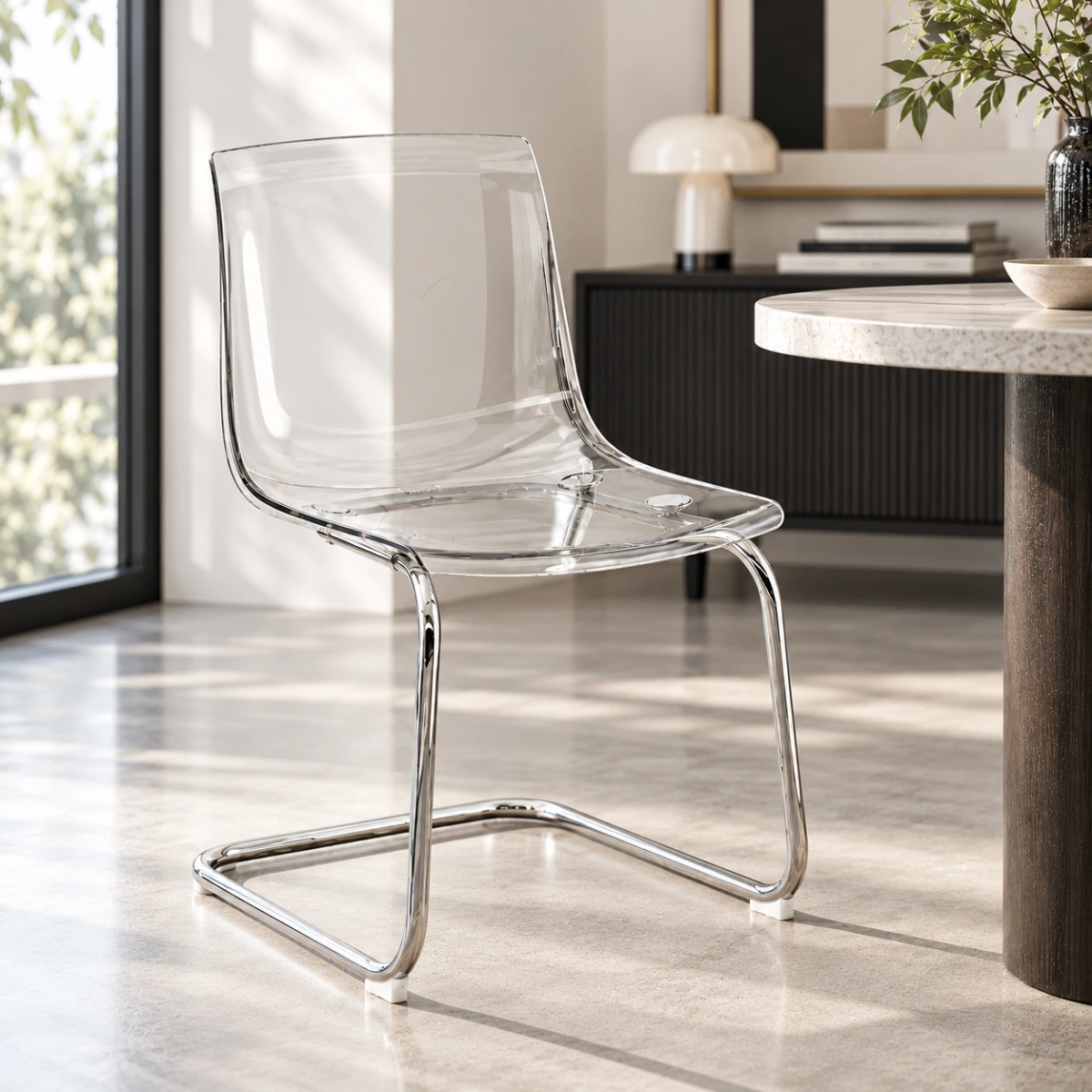 Clear Modern Solid Back Armless Acrylic Dining Chairs Image - 4 | homeyfad