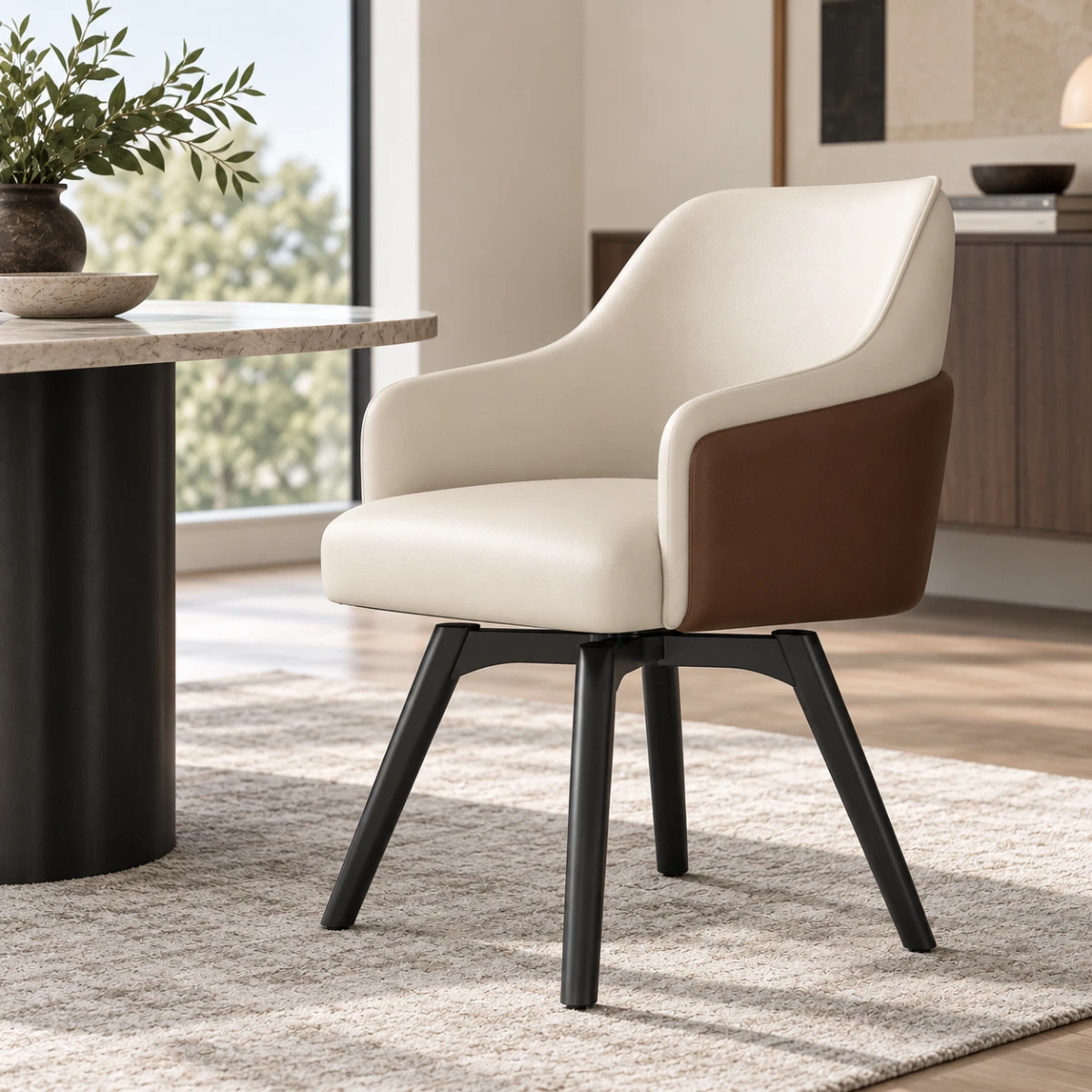 Light Gray-Coffee Modern Swivel Faux Leather Dining Chair with Upholstered Solid Back Image - 8 | homeyfad