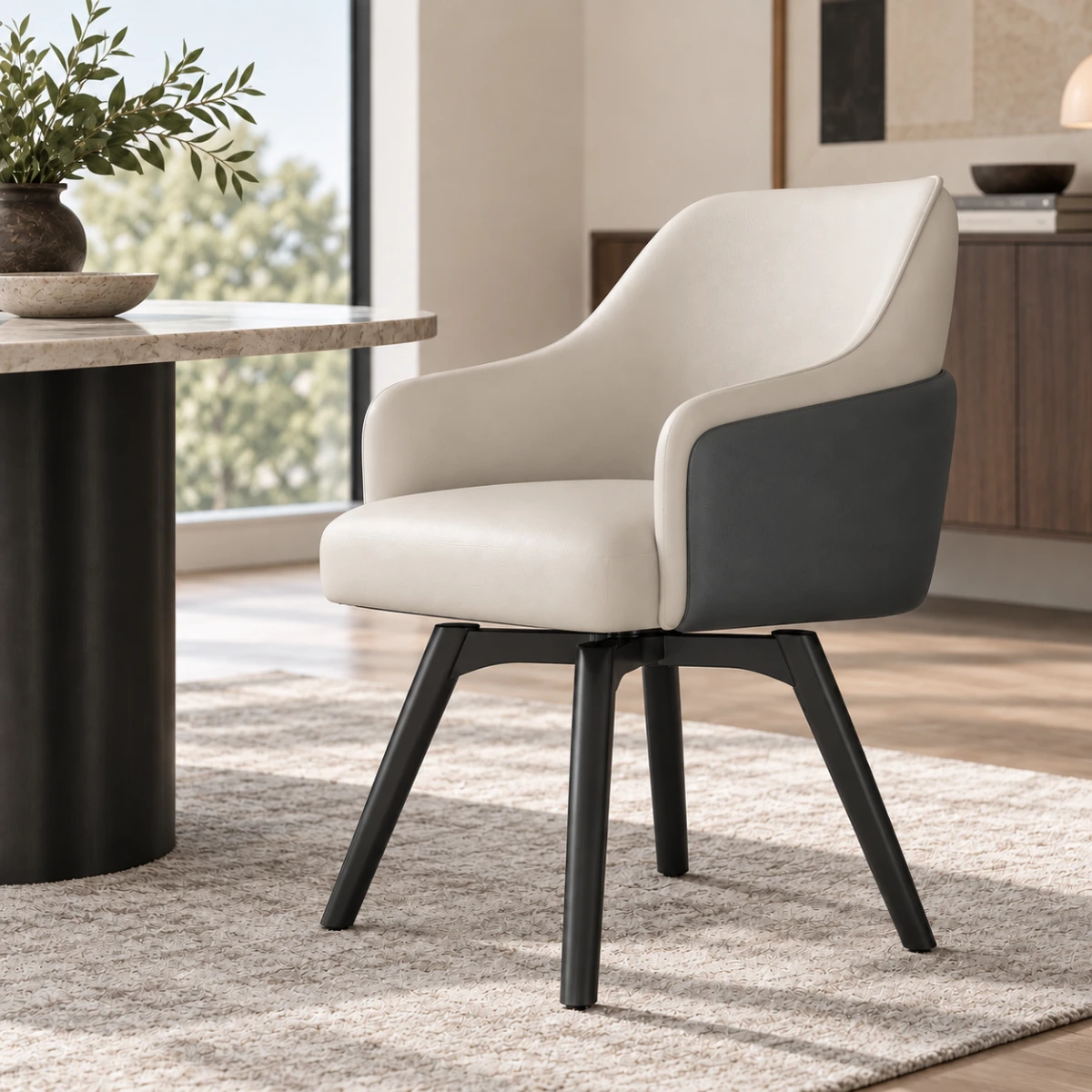 Light Gray-Dark Gray Modern Swivel Faux Leather Dining Chair with Upholstered Solid Back Image - 9 | homeyfad