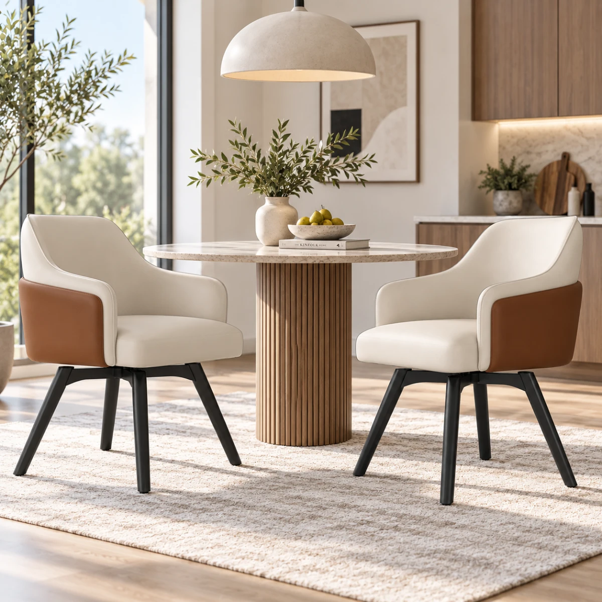 Modern Swivel Faux Leather Dining Chair with Upholstered Solid Back Image - 4 | homeyfad