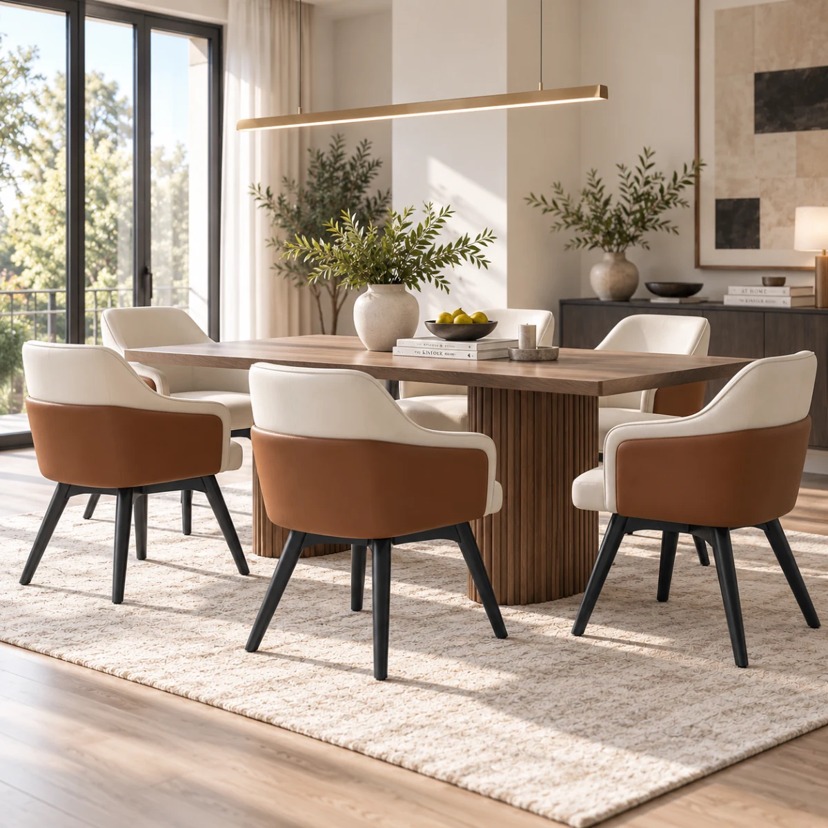 Modern Swivel Faux Leather Dining Chair with Upholstered Solid Back Image - 12 | homeyfad