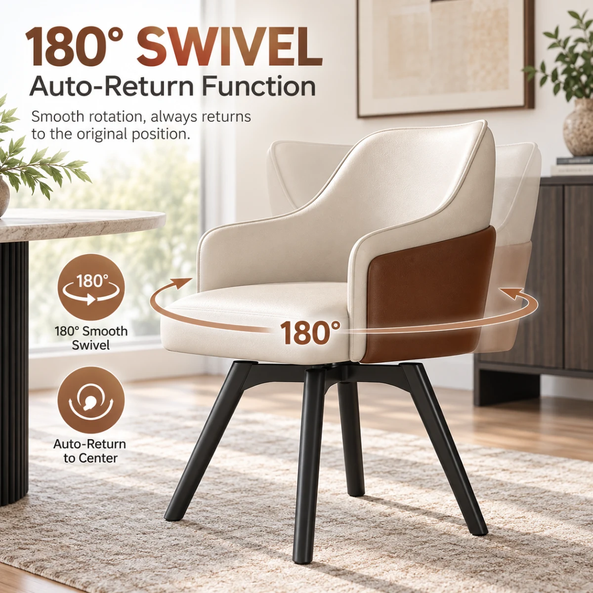 Modern Swivel Faux Leather Dining Chair with Upholstered Solid Back Image - 5 | homeyfad