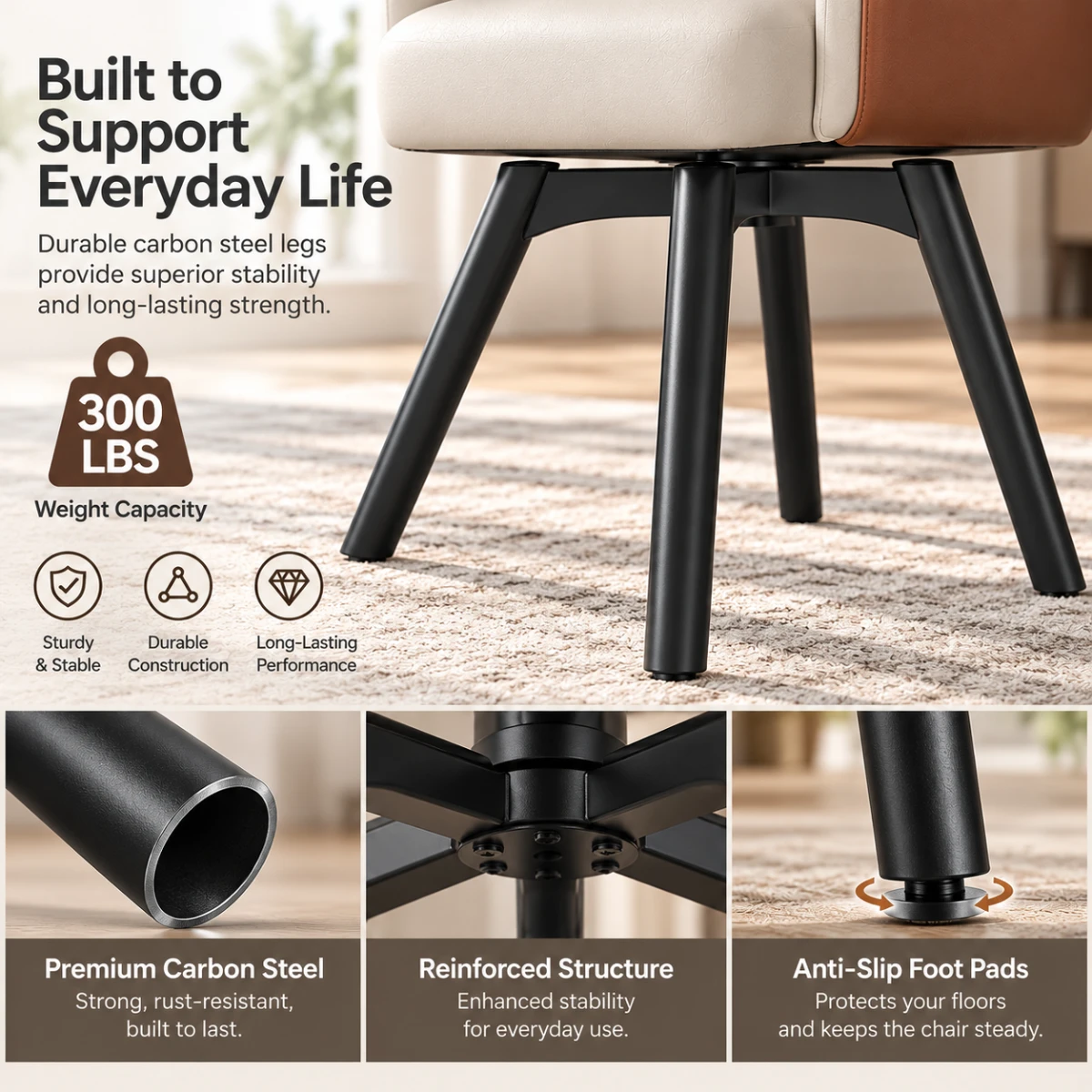 Modern Swivel Faux Leather Dining Chair with Upholstered Solid Back Image - 7 | homeyfad