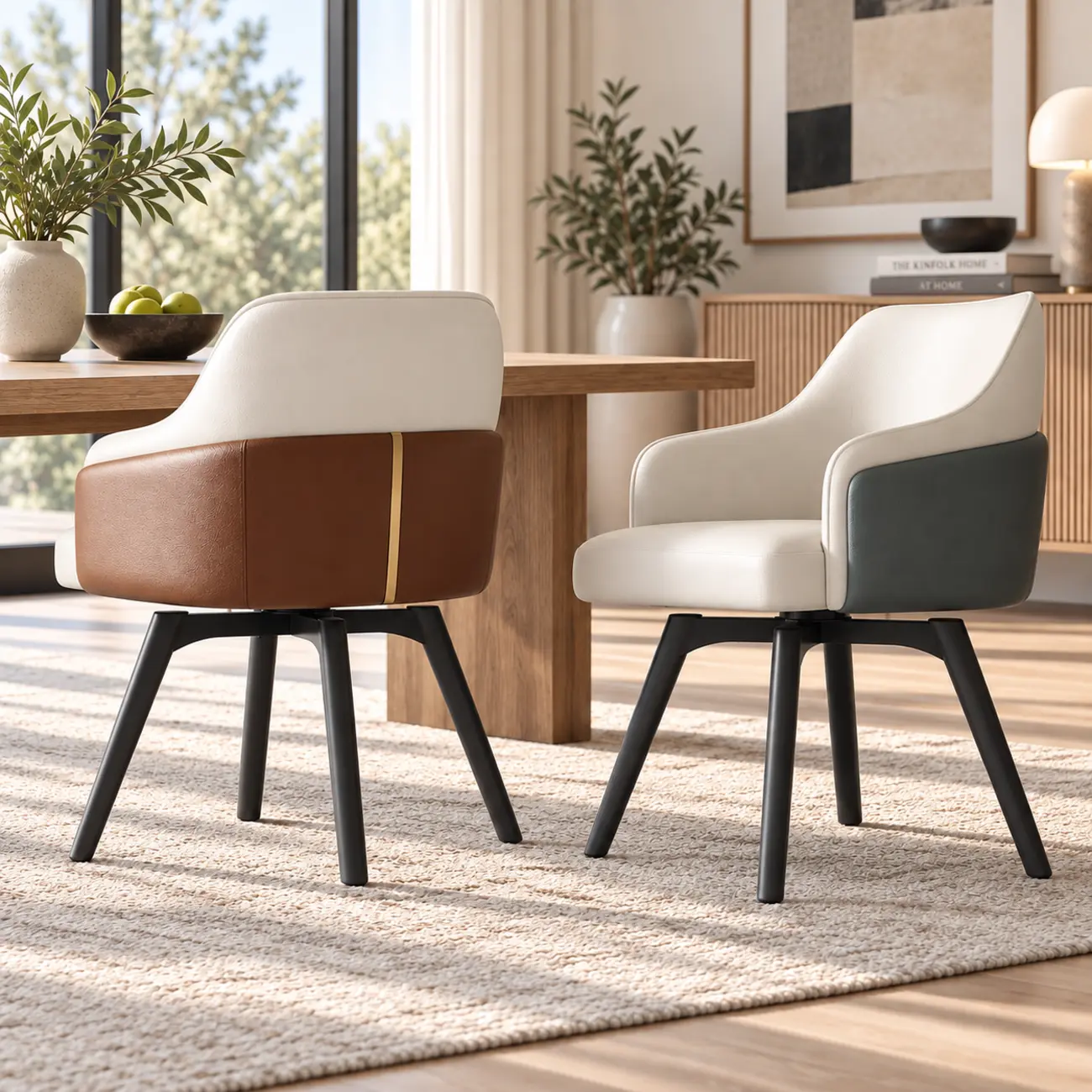 Modern Swivel Faux Leather Dining Chair with Upholstered Solid Back Image - 1 | homeyfad