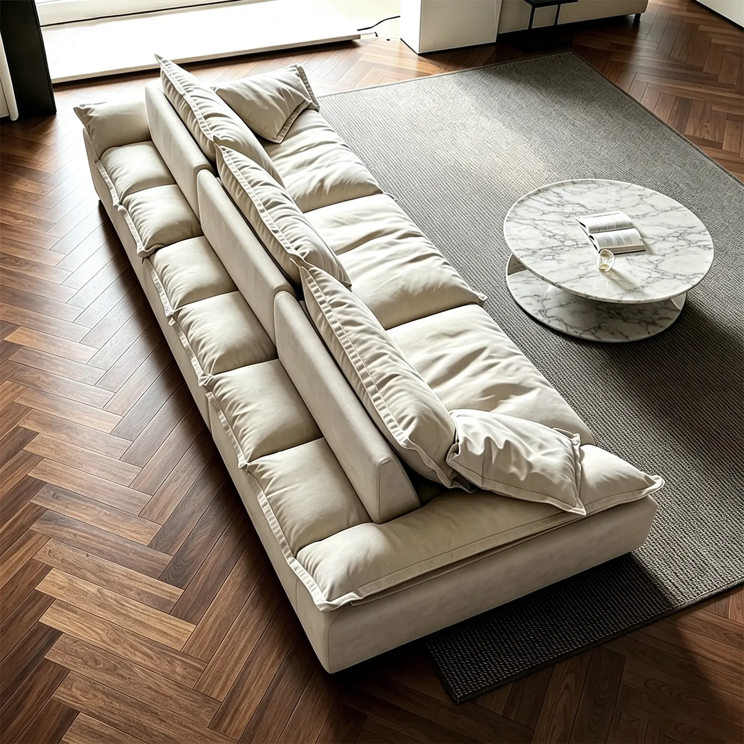 Beige Low-profile Cloud Sofa With Adjustable Backrest And Pillows Image - 4 | homeyfad