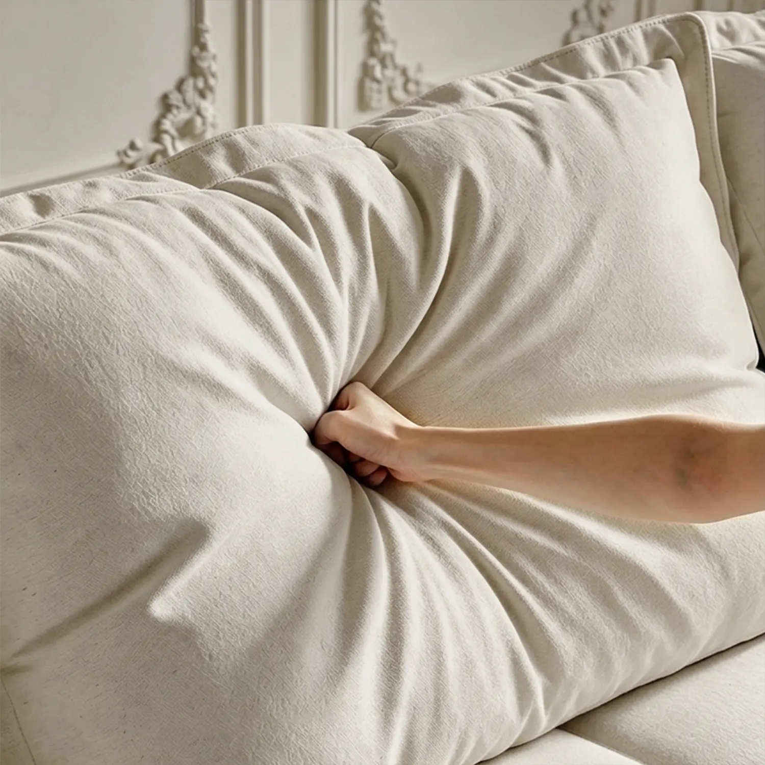 Beige Low-profile Cloud Sofa With Adjustable Backrest And Pillows Image - 5 | homeyfad