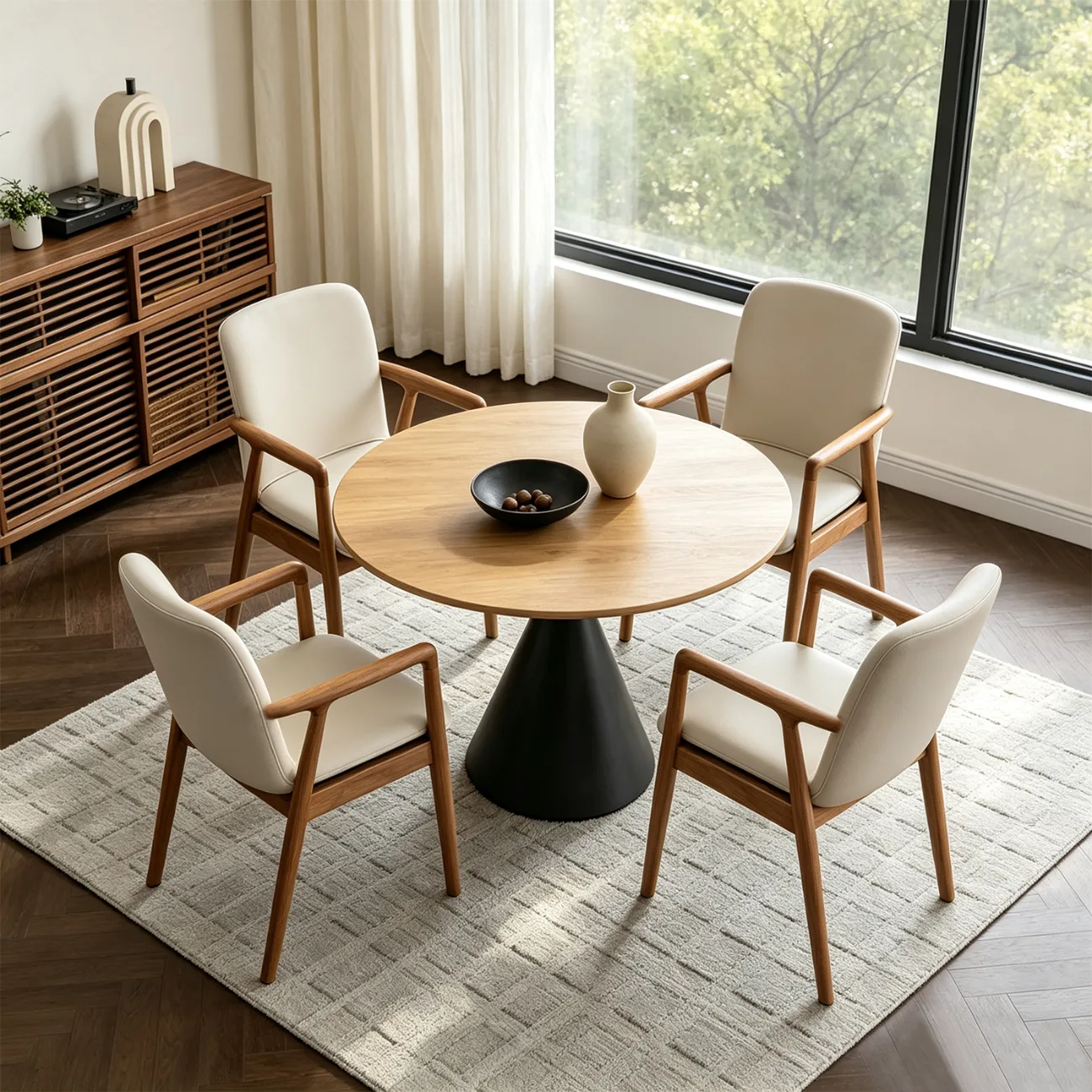 Modern Wood Faux Leather Upholstered Dining Chair with Arm Image - 4 | homeyfad