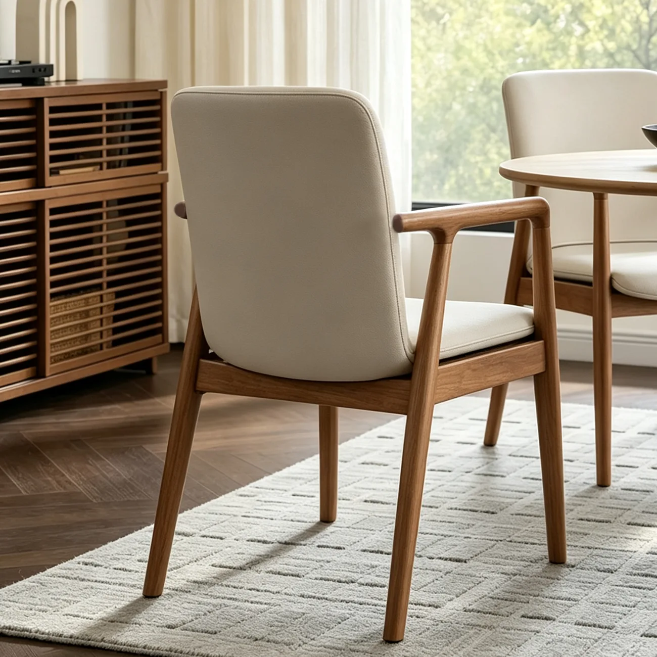 Modern Wood Faux Leather Upholstered Dining Chair with Arm Image - 2 | homeyfad
