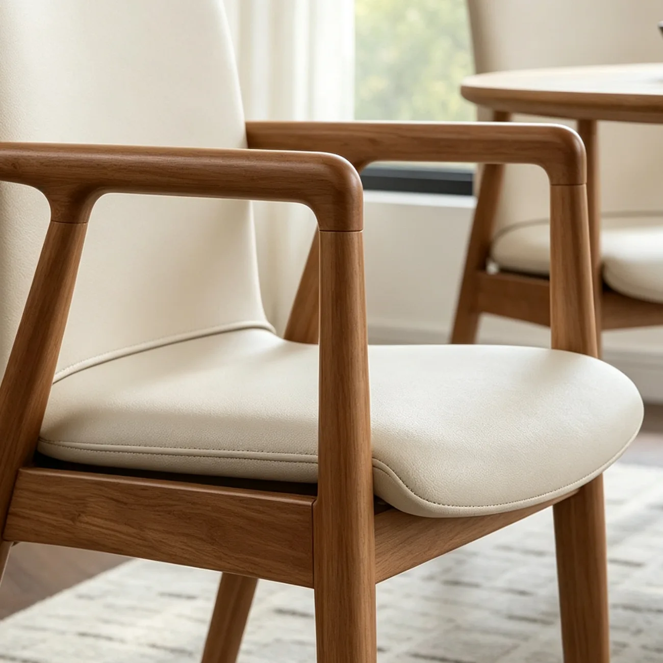 Modern Wood Faux Leather Upholstered Dining Chair with Arm Image - 6 | homeyfad