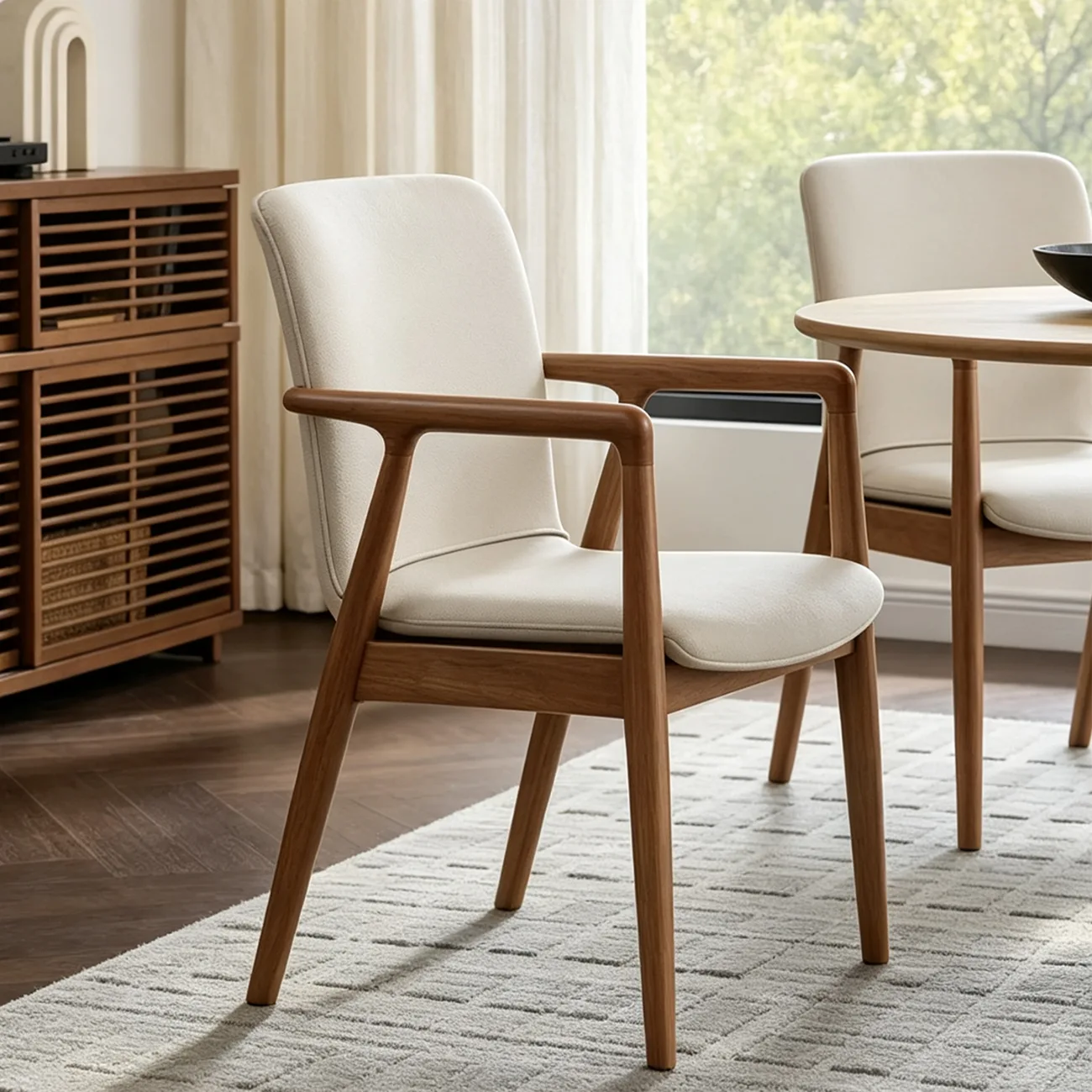 Modern Wood Faux Leather Upholstered Dining Chair with Arm Image - 1 | homeyfad