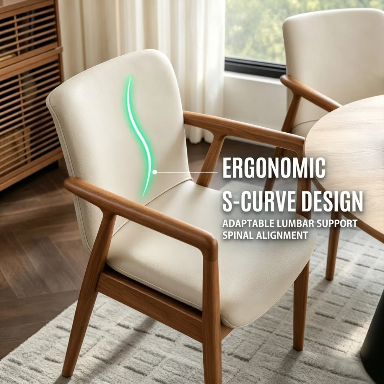 Modern Wood Faux Leather Upholstered Dining Chair with Arm Image - 5 | homeyfad