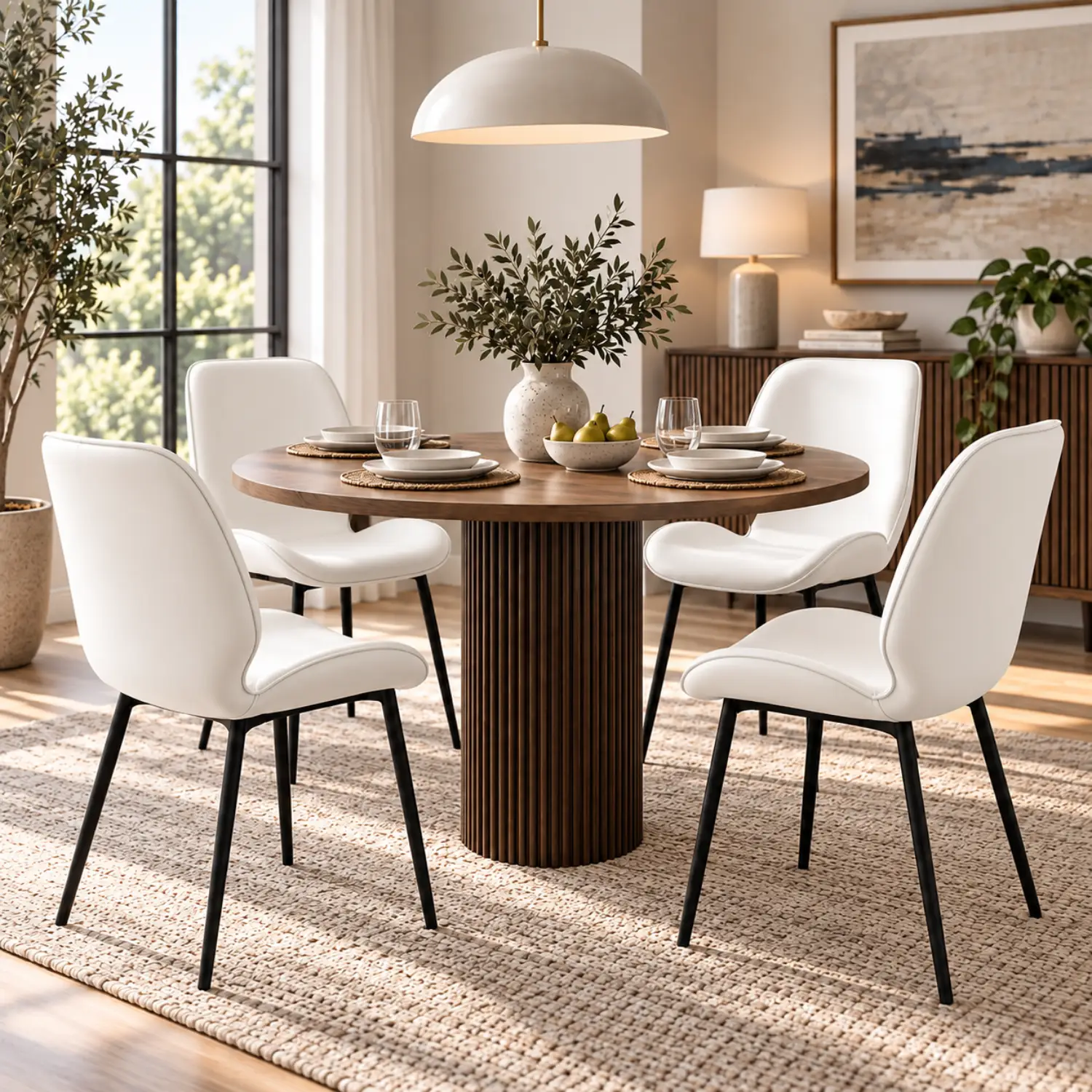 Modern Wingback Faux Leather Upholstered Dining Chair Metal Legs Image - 4 | homeyfad