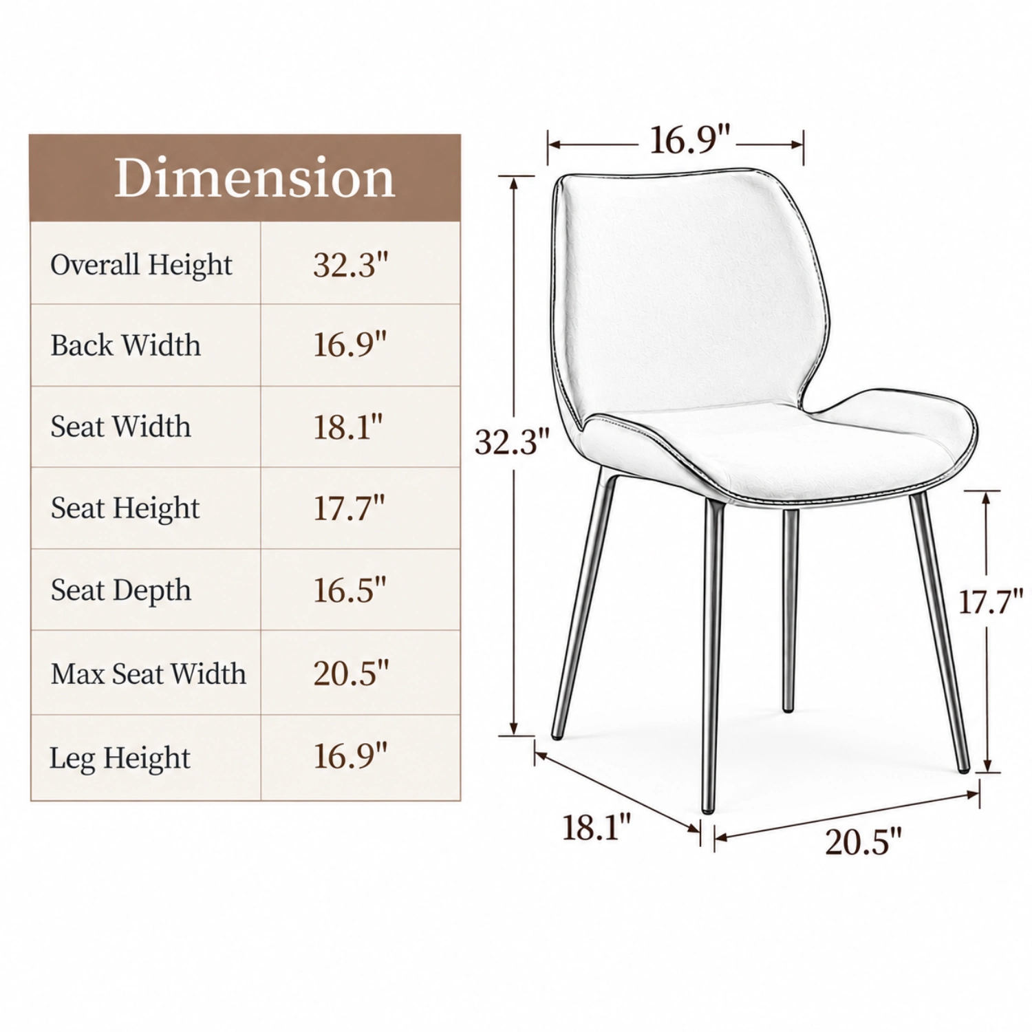 Modern Wingback Faux Leather Upholstered Dining Chair Metal Legs Image - 9 | homeyfad