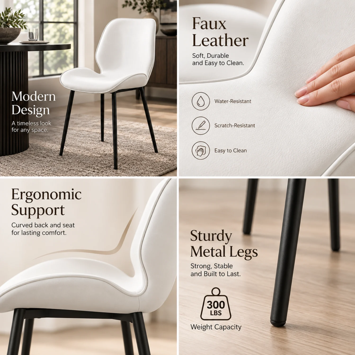 Modern Wingback Faux Leather Upholstered Dining Chair Metal Legs Image - 3 | homeyfad