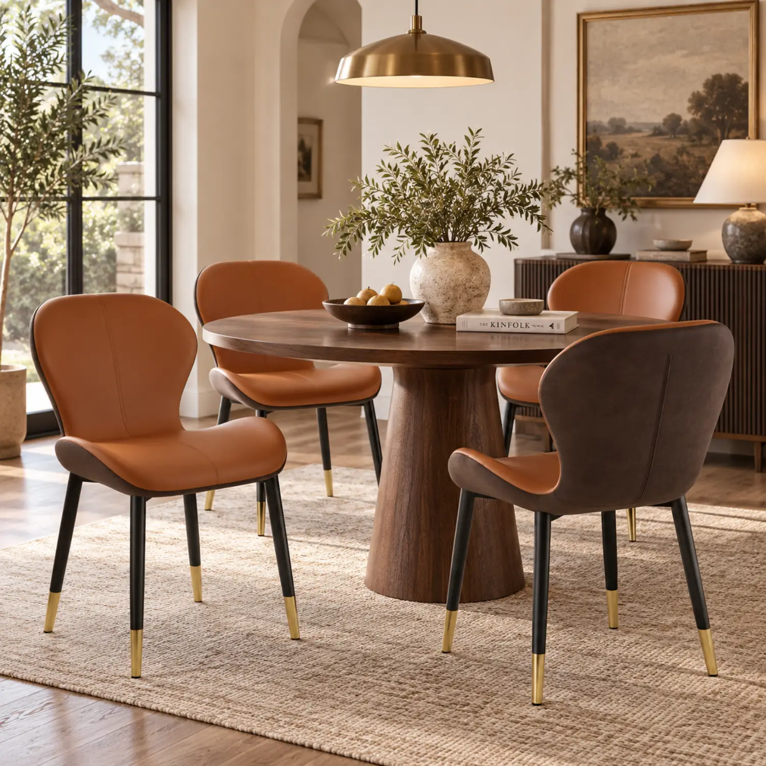 Modern Wingback Faux Leather Upholstered Dining Chair with Metal Frame Image - 3 | homeyfad
