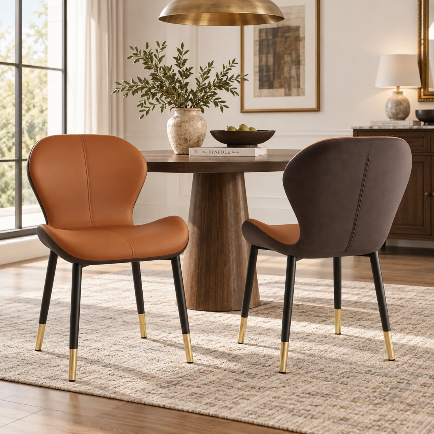 Modern Wingback Faux Leather Upholstered Dining Chair with Metal Frame Image - 5 | homeyfad