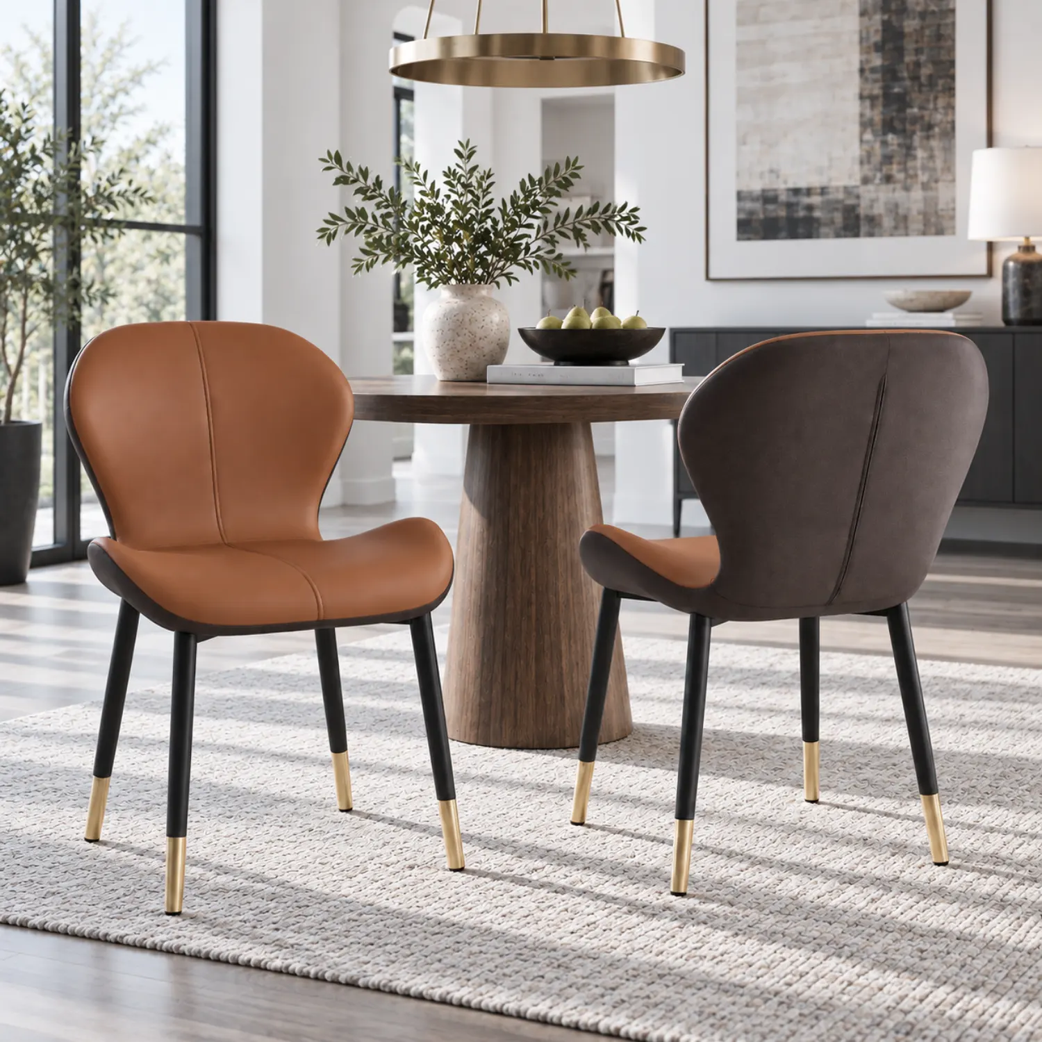 Orange Black/ Gold Modern Wingback Faux Leather Upholstered Dining Chair with Metal Frame Image - 6 | homeyfad