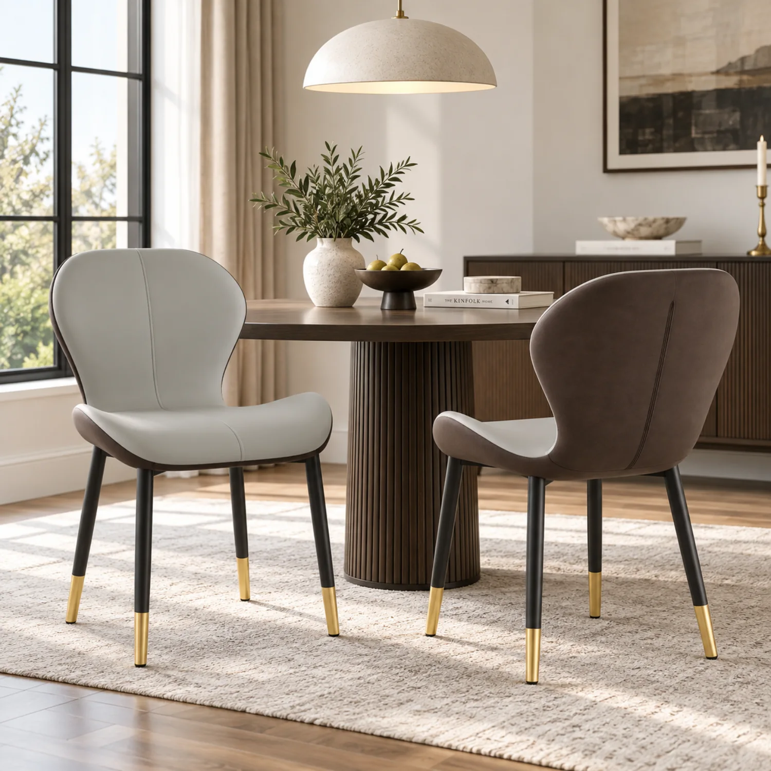 Grey Black/ Gold Modern Wingback Faux Leather Upholstered Dining Chair with Metal Frame Image - 7 | homeyfad
