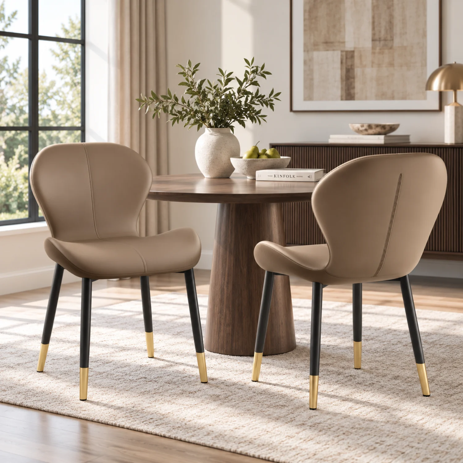 Coffee Black/ Gold Modern Wingback Faux Leather Upholstered Dining Chair with Metal Frame Image - 8 | homeyfad