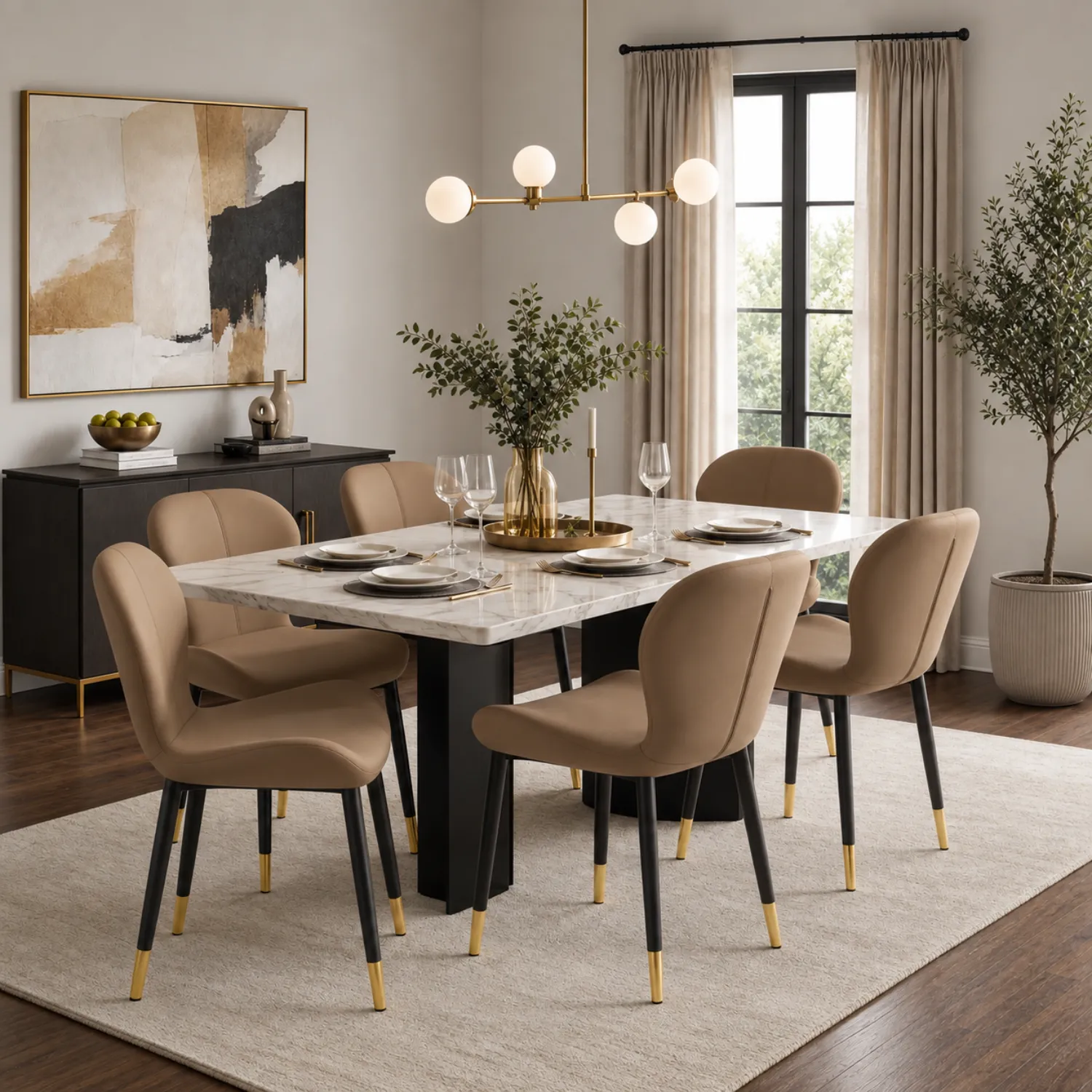 Modern Wingback Faux Leather Upholstered Dining Chair with Metal Frame Image - 9 | homeyfad