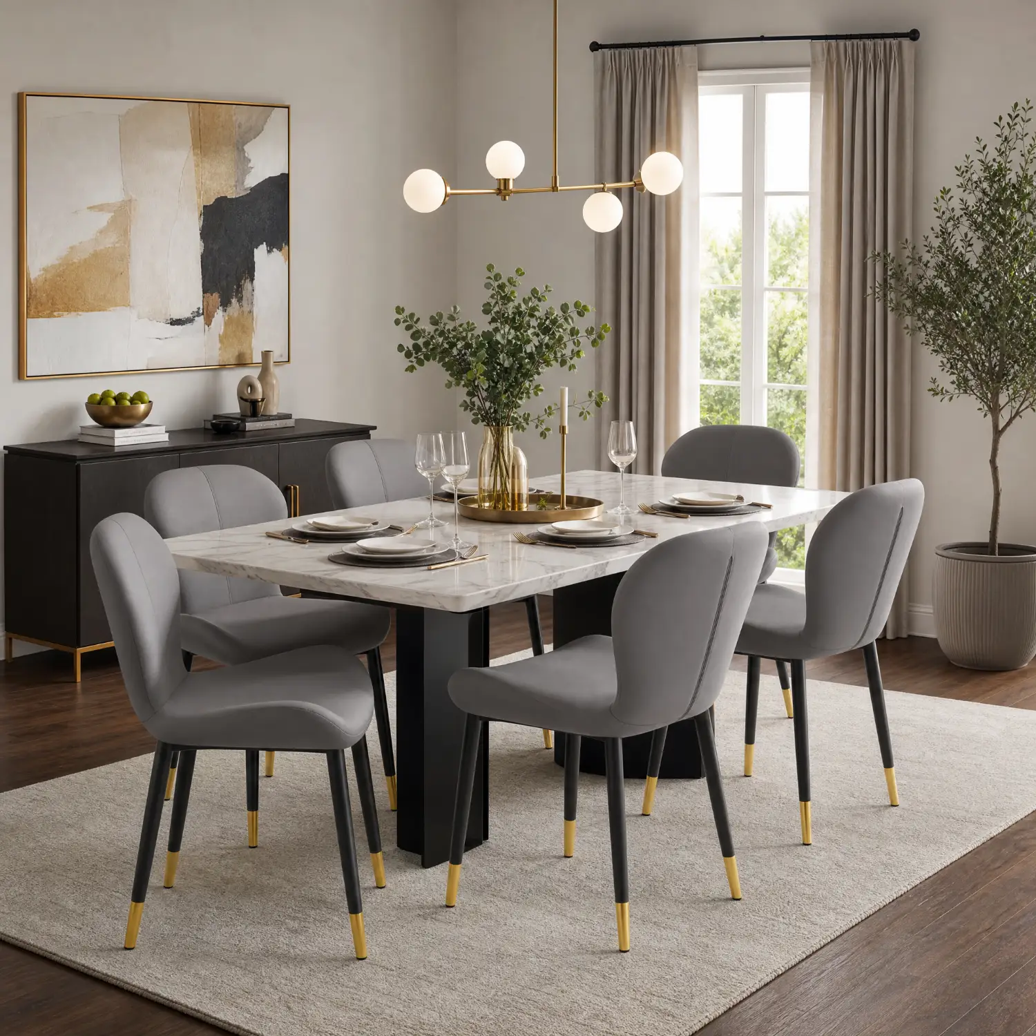 Modern Wingback Faux Leather Upholstered Dining Chair with Metal Frame Image - 4 | homeyfad