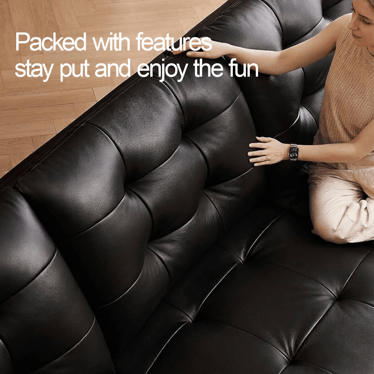 Mid-Century Modern Top-Grain Leather Tufted Power Pull-Out Sofa Bed | homeyfad