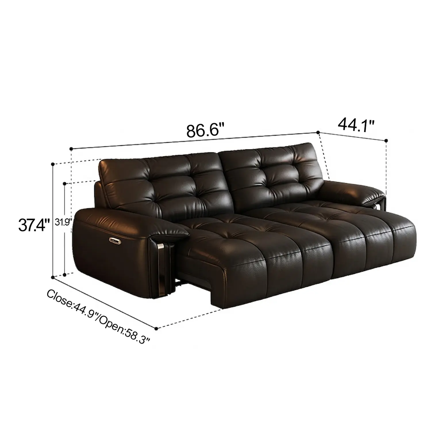Mid-Century Modern Top-Grain Leather Tufted Power Pull-Out Sofa Bed Image - 30 | homeyfad