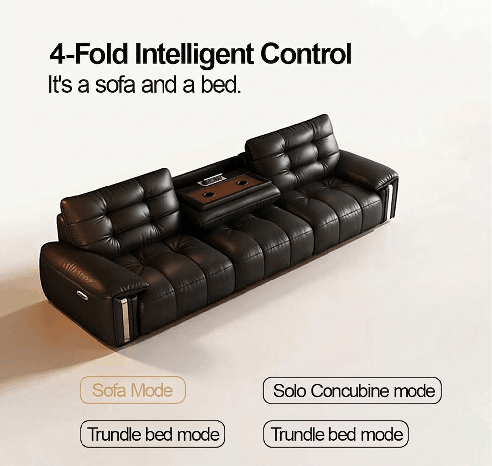 Mid-Century Modern Top-Grain Leather Tufted Power Pull-Out Sofa Bed | homeyfad