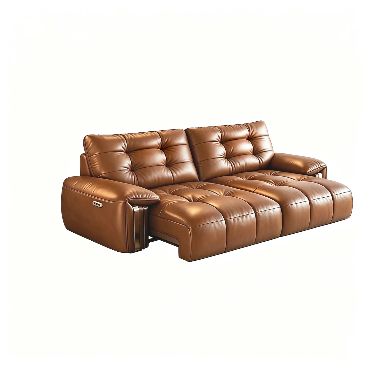 Mid-Century Modern Top-Grain Leather Tufted Power Pull-Out Sofa Bed Image - 2 | homeyfad