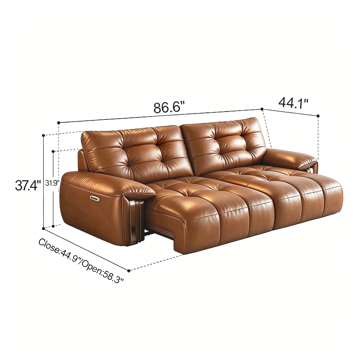Mid-Century Modern Top-Grain Leather Tufted Power Pull-Out Sofa Bed Image - 32 | homeyfad